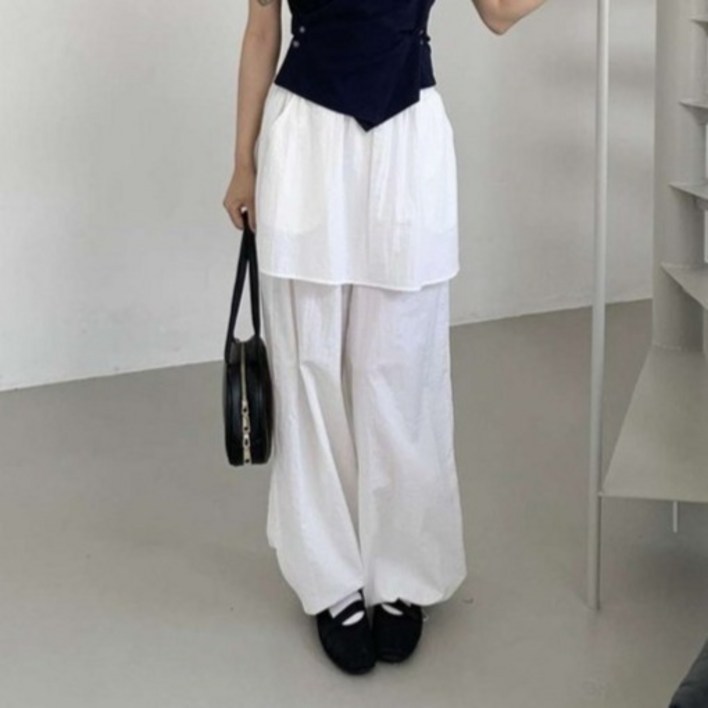 여성용 프루아 밑단 스트링 바스락 레이어드 치마바지 cppt15172k55