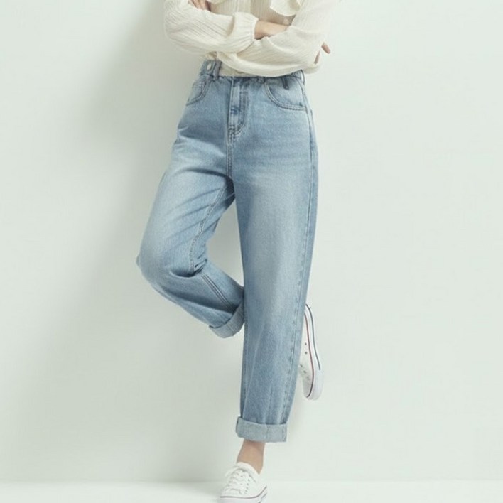메이첼 여성용 울리몬 빅사이즈 워싱 라인 배기 데님 팬츠 12443