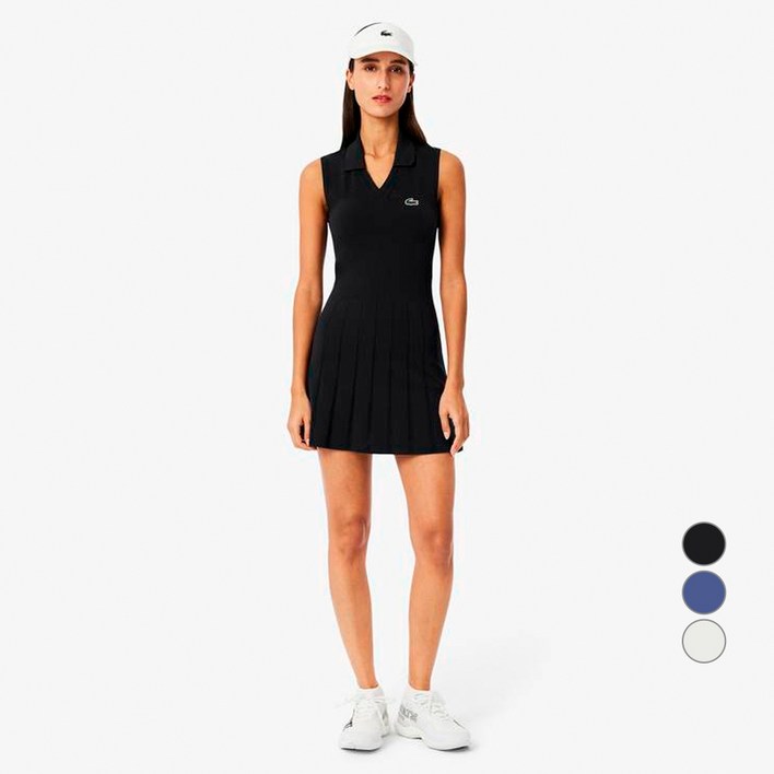라코스테 여성용 테니스 슬리브리스 플리츠 드레스
