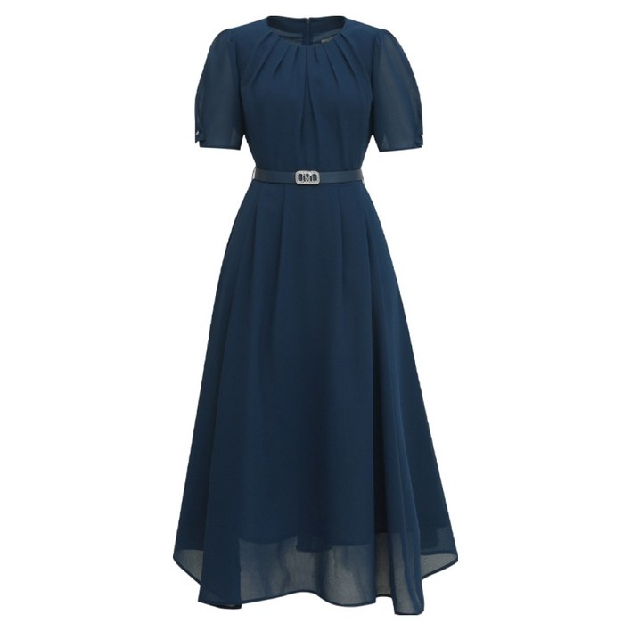 미니멈 쉬폰 턱 벨티드 원피스