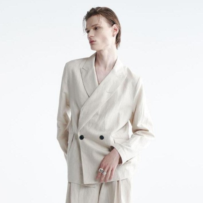 노이어 남성용 린넨 더블 브레스티드 자켓