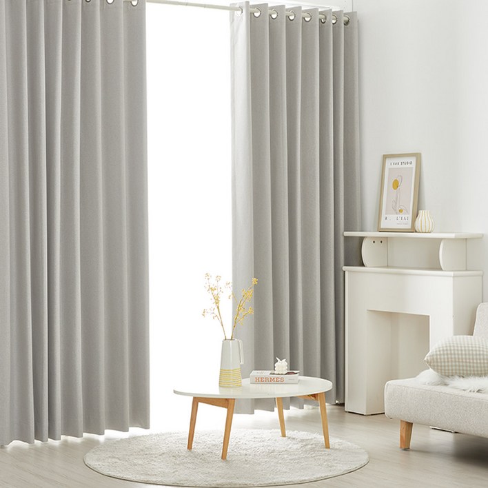 썬데코 형상기억 암막 린넨룩 양면커튼 아일렛형 2p