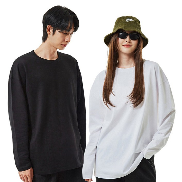 씨티라이프카멜 남녀공용 면 20수 무지 오버핏 긴팔 티셔츠 2p