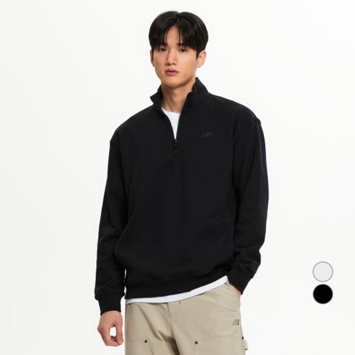 뉴발란스 남성용 프리미엄 로고 세미 오버핏 반집업 면 맨투맨 NBNCF12211