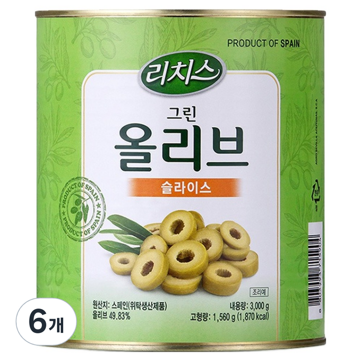 리치스 슬라이스 그린 올리브, 3kg, 6개
