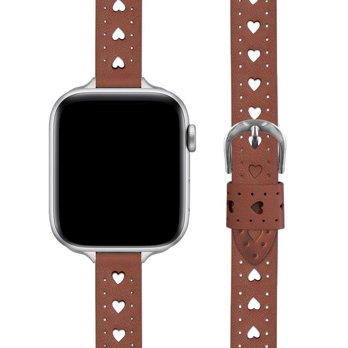 더조은셀러 애플워치 하트펀칭 레더 스트랩, 브라운, 1개