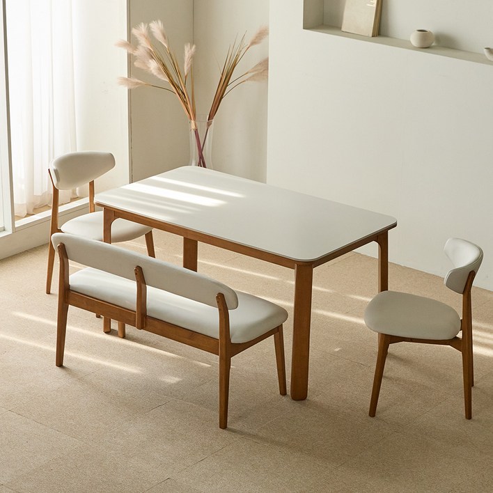 리샘 토리 세라믹 원목식탁  벨체어 A의자  벤치 세트 4인용 방문설치, 월넛, 일반 2  벤치 1