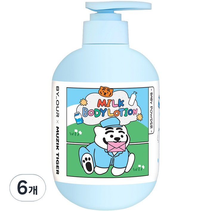 바이아우어 무직타이거 밀크 퍼퓸 보습 바디로션 베이비파우더향, 500ml, 6개