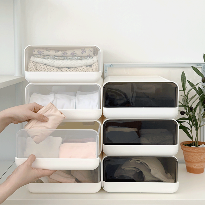 데미무드 이클립 적층식 칸칸이 서랍형 속옷정리함 10칸, 반투명 화이트, 1개