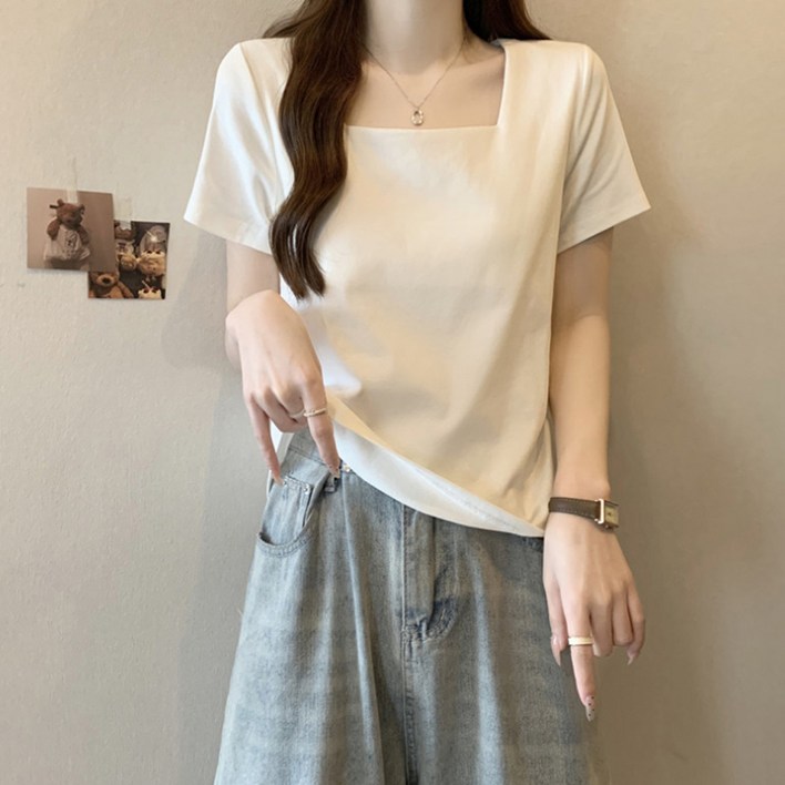 엘쏘 여성용 스퀘어넥 코튼 베이직 반팔티