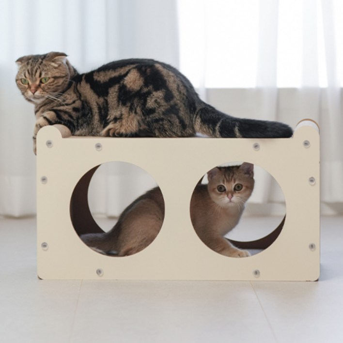멍냥이노리터 고양이 숨숨집 하우스형 스크래쳐, 크림, 1개