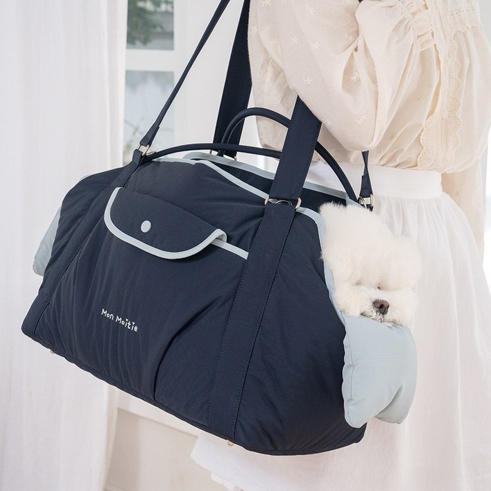 몽모아티 강아지 패브릭 브리오슈백, 1개, 네이비스카이