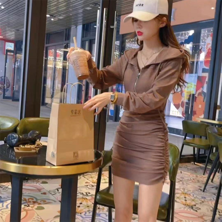 피어니스트 반집업 캐주얼 후드 원피스