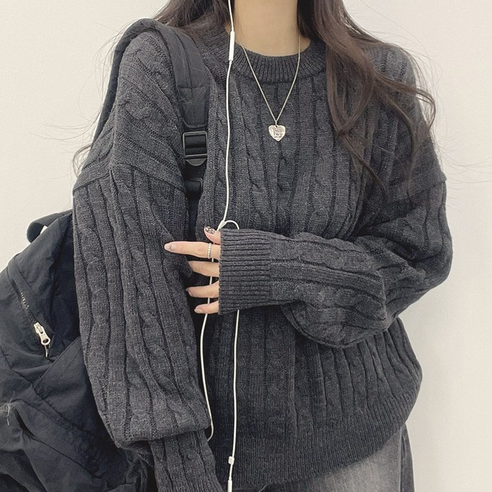 여성용 머스트 꽈배기 루즈핏 니트