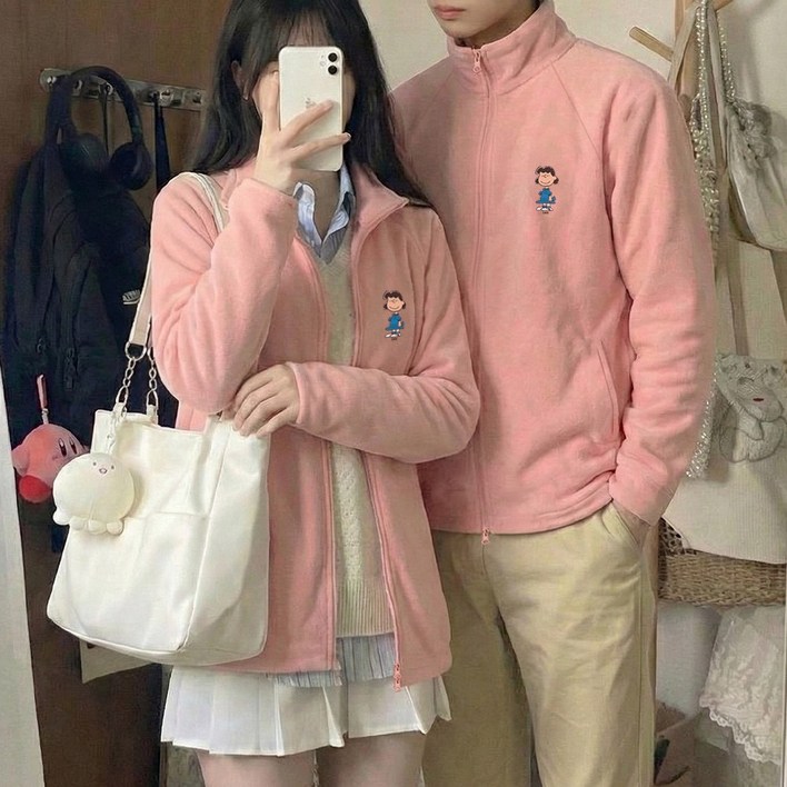 문컬렉션 남녀공용 후리스 집업 남성 여성 데일리룩 스몰 피너츠 플리스 자켓
