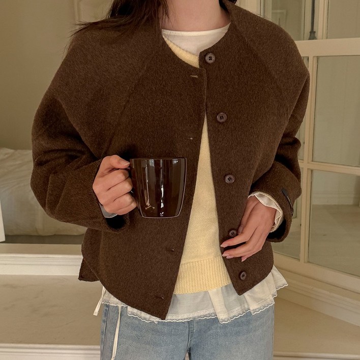 [55-120][퀄리티] 울 노카라 나그랑 핸드메이드 숏 코트 여성 빅사이즈 여자 플러스사이즈 어거스트플랜