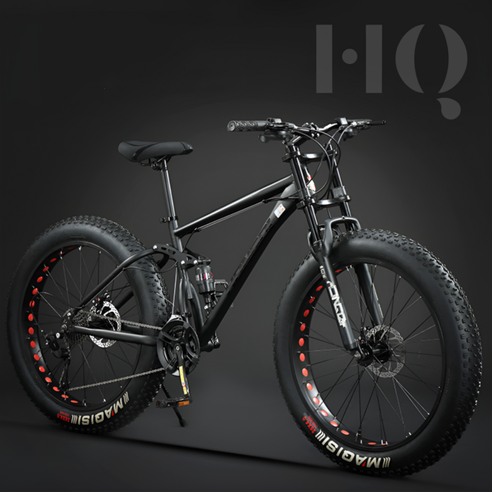 HQ 풀샥 팻바이크 오프로드 MTB 광폭 산악자전거, 다크그레이 스포크 휠, 1개