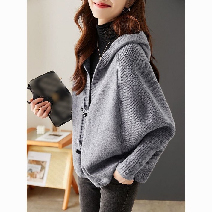 빌리즈빈 여성 박시핏 캐주얼 후드 니트 가디건 51224