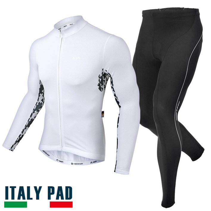 MCN 콘트래스트 자전거 사이클 라이딩 복장 긴팔 의류 상하의 세트 패드 포함 기능성 져지
