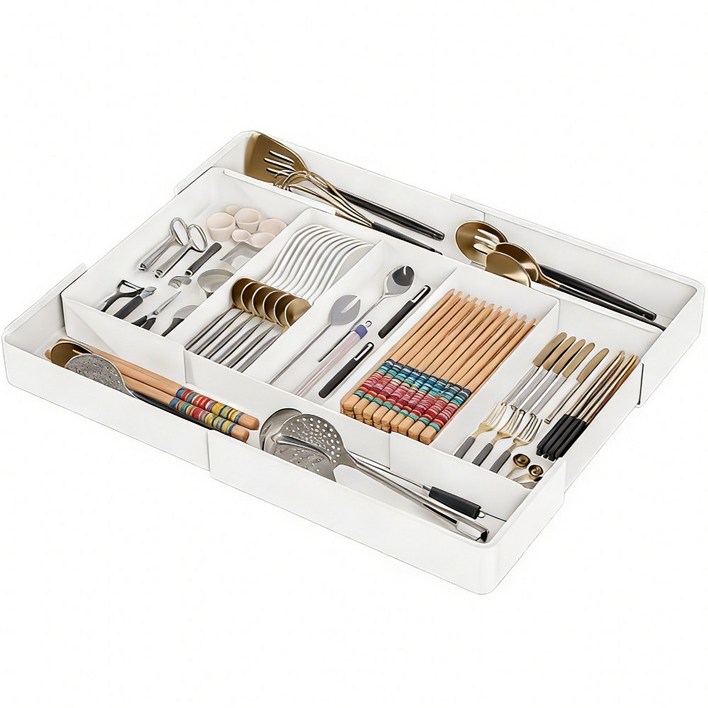 서랍 정리함 수저 정리함 확장형분리구조 주방서랍정리용, 화이트, 1개