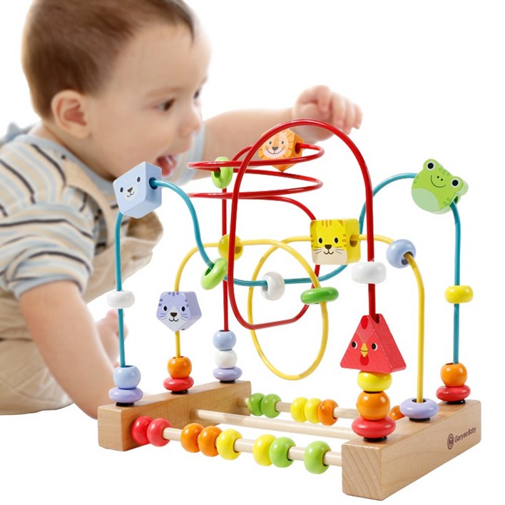 고려베이비 동물 과일 원목 롤러코스터 장난감 구슬 놀이 소근육발달 완구 아기 유아 교구, 1개