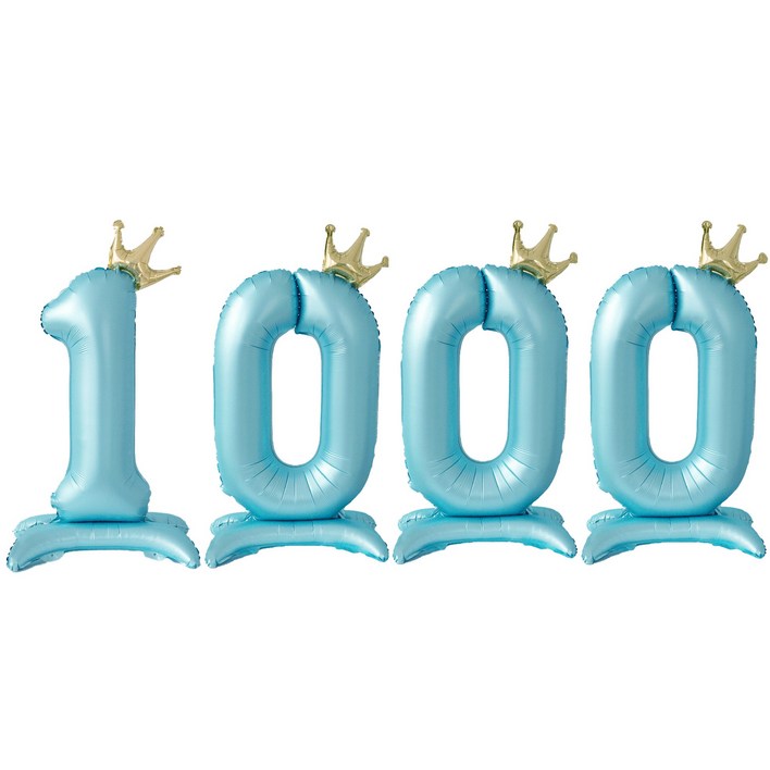 올리브파티 생일 스탠딩 왕관 은박 숫자 풍선 블루, 숫자1000, 1개
