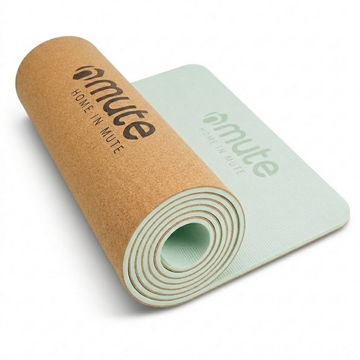 뮤트 요가매트 TPE 천연 코르크 두꺼운 미끄럼방지 필라테스매트, 그린, 1개