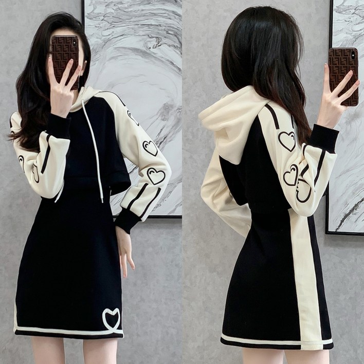 에쥬아 후드 미니원피스 꾸안꾸 운동복 맨투맨 후드원피스