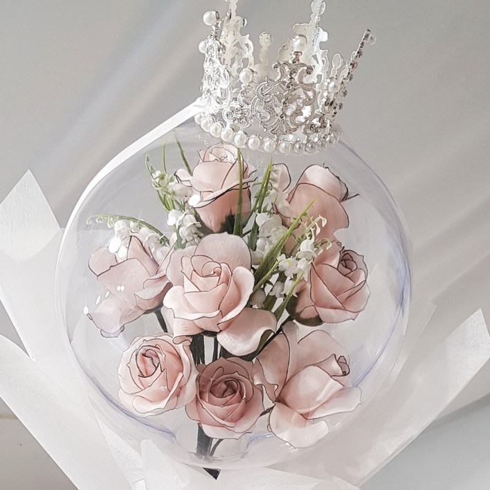 앨리스 아크릴 꽃풍선 장미 비누 꽃다발 대 (왕관+LED조명+쇼핑백 포함)
