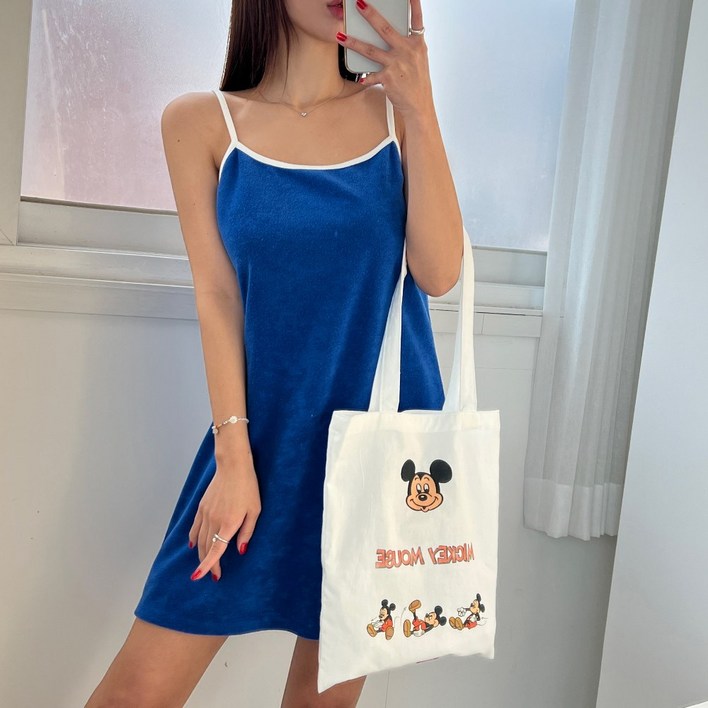 미니,롱 ver 타올,비치웨어 랍빠 배색 스퀘어넥 테리 루즈핏 끈 나시 롱 미니 원피스 5color 커버업