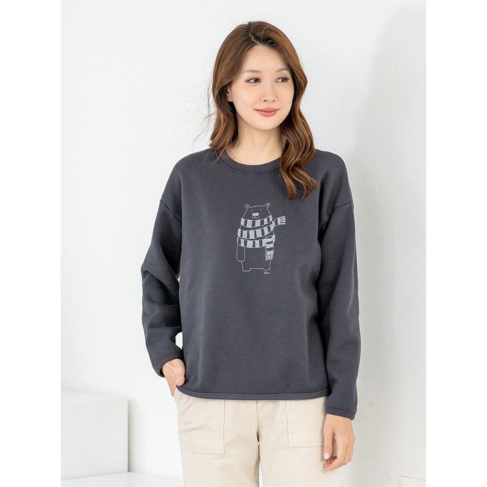 모슬린 엄마옷 라운드 곰돌이 기모 맨투맨면티셔츠 MQG125524 마담 미시 중년여성 빅사이즈 할머니옷 50대 60대 70대