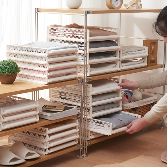 큐크 옷 정리 수납함 슬림 슬라이딩 리빙박스 S사이즈 의류 니트 바지 옷장 정리 트레이, 5개, 화이트L