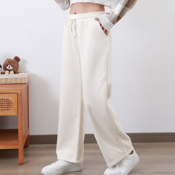 미미캐츠 여성용 봄가을 골지 밴딩 니트 와이드 팬츠  9994