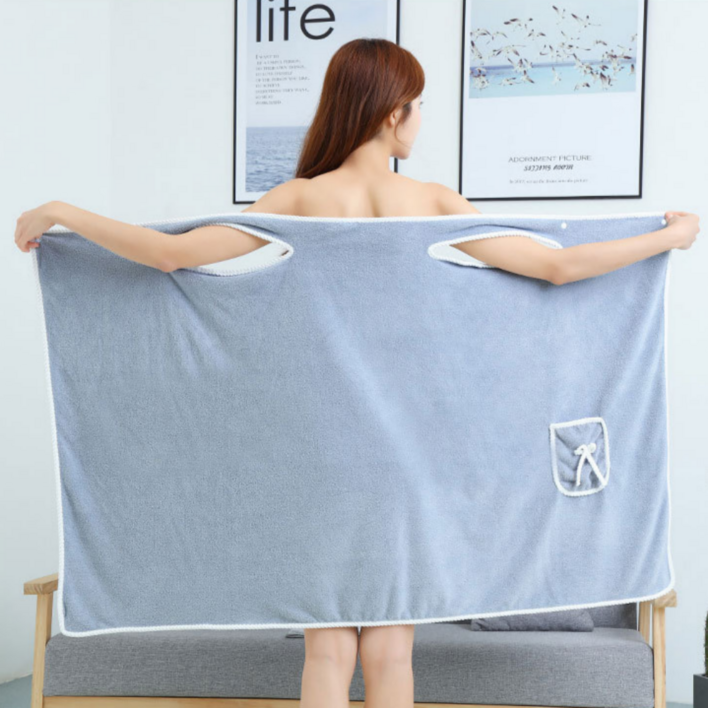 유어오브제 여성 샤워가운 목욕 수면 가정용, 블루, 1Ea