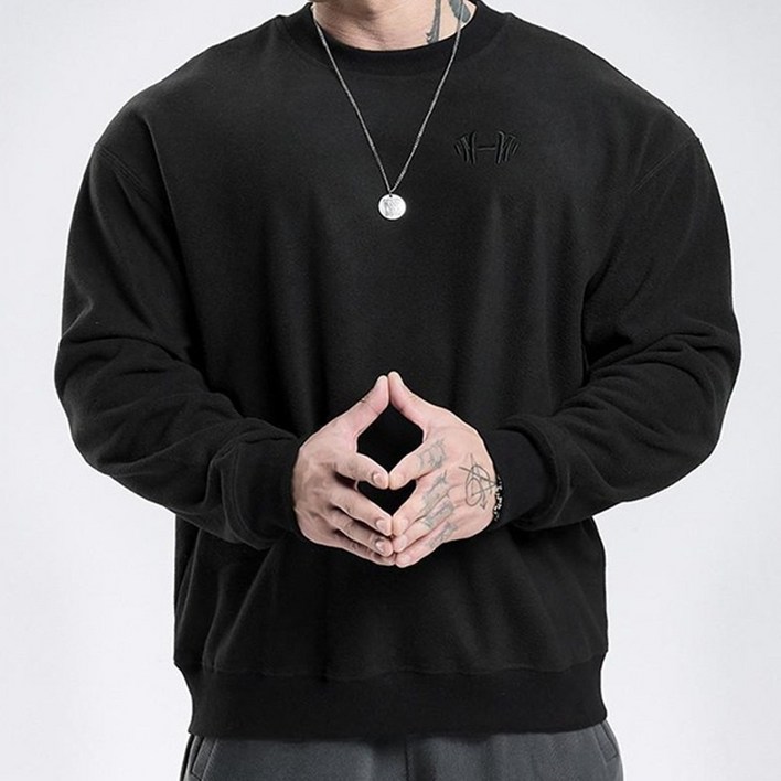 머슬핏 오버핏 /몸이 좋아 보이는 맨투맨/ 기모 폴리스 라운드넥 오버핏