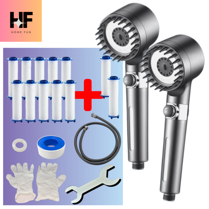 [풀세트] 홈펀 샤워기 헤드 세트, 다크실버, 2개