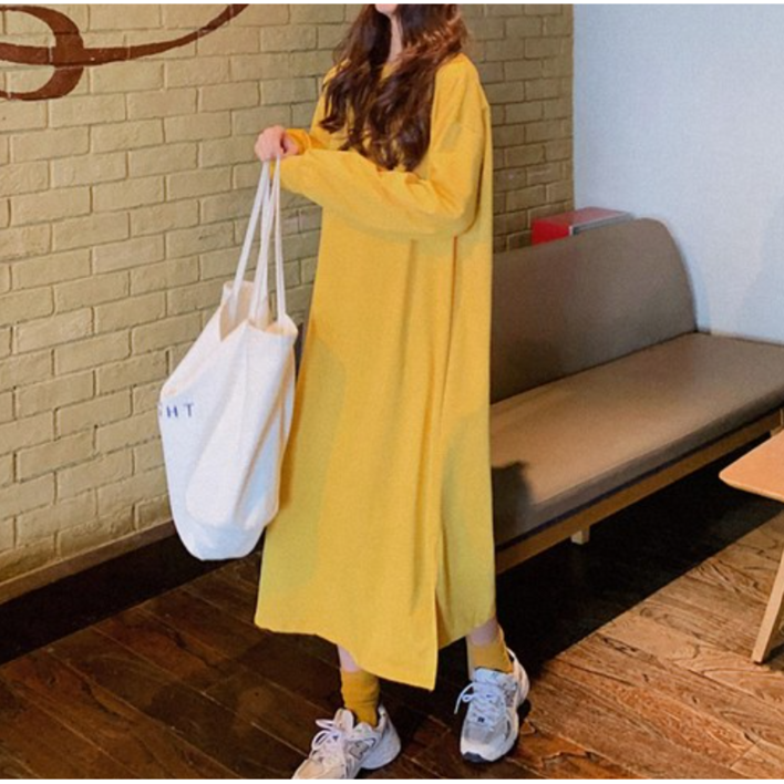 pu여성 베이직 라운드 롱원피스