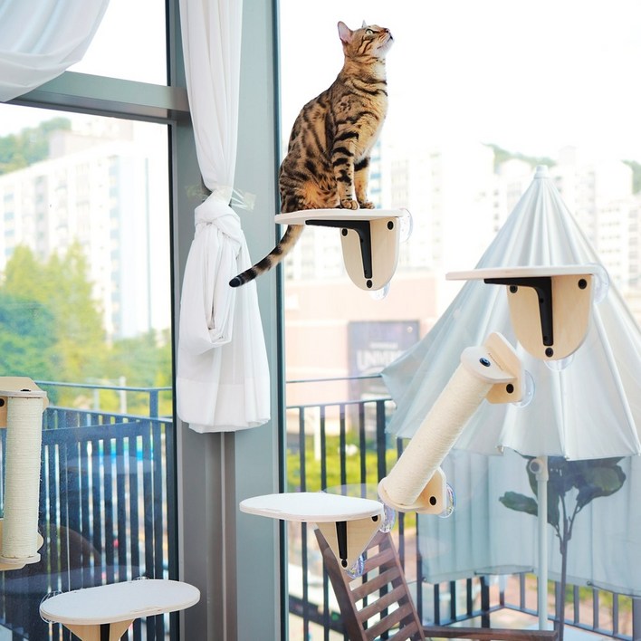 냥이마트 고양이 원목 창문캣타워 흡착식 해먹 고양이벽타워