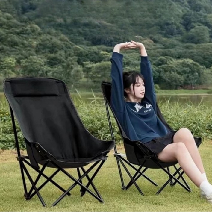 마인캠프 아웃도어 릴렉스 접이식 캠핑 의자, 2개, 블랙