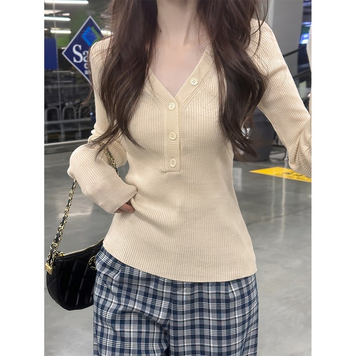  Kdragon 여성 봄 가을 겨울 이너  여자 브이넥 슬림핏 베이스 니트  소프트 스웨터 긴팔 상의