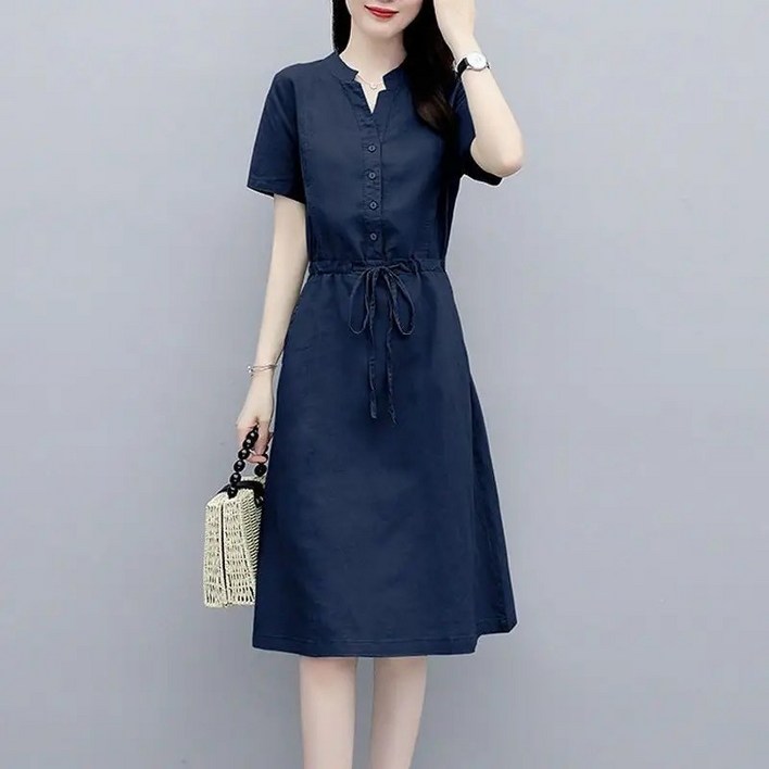 인기 패션-면마 원피스 40대 여성 여름 빅사이즈 원피스 날씬해 보이는 중년 엄마 원피스