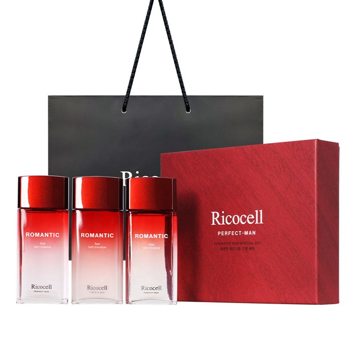 리코셀 퍼펙트맨 로맨틱 레드 3종 기획 세트+쇼핑백/남성 스킨 로션 150ml 미백 주름개선 기능성 대용량 선물세트, 2세트
