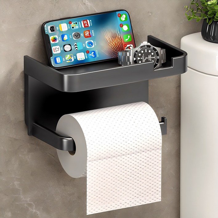치트몰 무타공 핸드폰 거치대 휴지걸이 강력 접착 스티커, 1개, 블랙