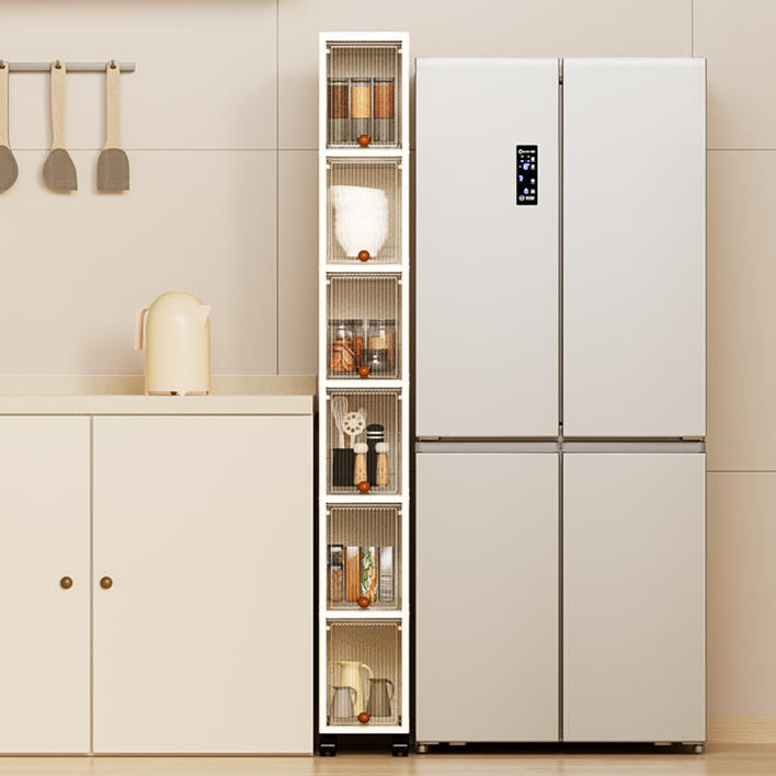 Coucamp 틈새 수납장 슬라이딩 틈새 수납장 좁은 공간 저장 수납 플라스틱 조립, 흰색, 1개