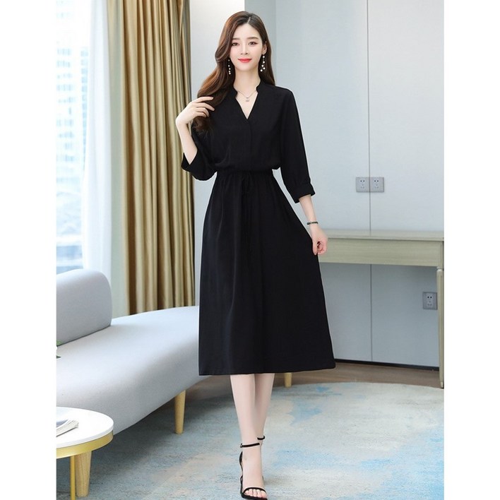 미주상점 가을 여성 원피스 정장 단아한 브이넥 7부 하객룩