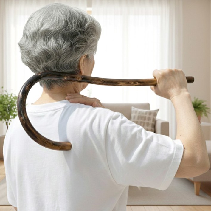 BORNLIFE 매끄럽고 깔끔 원목 갈고리 어깨 등 안마기 지압봉 효자손 물음표 안마기 나무 지팡이 지압기 나무뿌리 지압봉 어깨 갈고리 등나무 고리 안마기, 1개, 우드