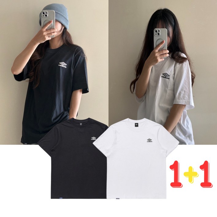2PACK 엄브로 남녀공용 티셔츠 반팔티 반팔 쿨코튼 무지 로고 세미 오버핏 루즈핏 16수
