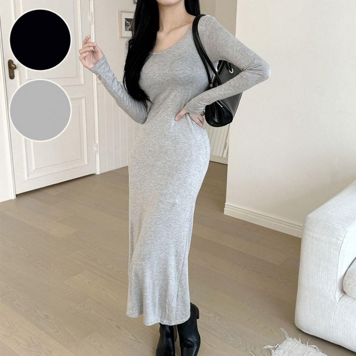 라이브몰 2컬러 여성 베킨 롱 드레스 긴팔 롱원피스 꾸안꾸 면 슬립 봄 가을 기본 홈드레스 미시룩 항아리 바캉스 면스판