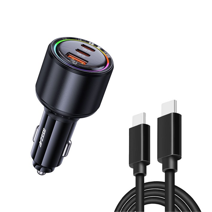 비잽 175W 3포트 PD3.1 PPS QC5.0 차량용 시거잭 자동차 초고속 충전기 100W 케이블 포함, 3구, 1개 비잽 175W 3포트 PD3.1 PPS QC5.0 차량용 시거잭 자동차 초고속 충전기 100W 케이블 포함, 3구, 1개