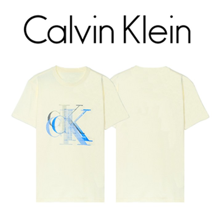 캘빈클라인 남여공용 캐주얼 CK 그래픽 로고 반팔 티셔츠 베이지